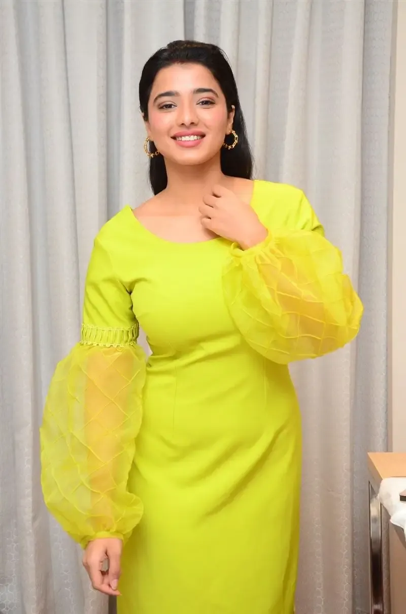 TOLLYWOOD ACTRESS KETIKA SHARMA IN LIGHT GREEN YELLOW DRESS 16